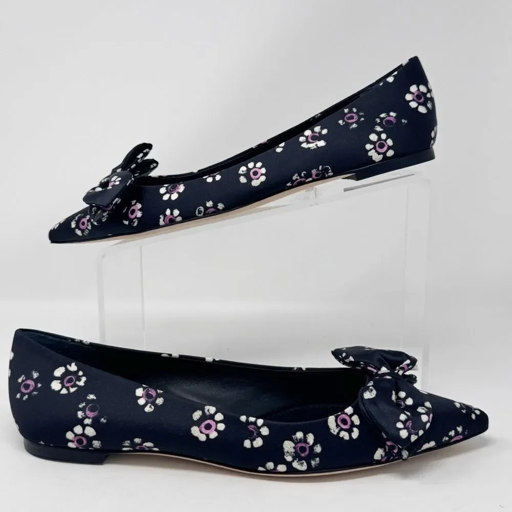 TORY BURCH | Rosalind Black Purple Floral Pointed Toe Flats Women’s Size 10.5